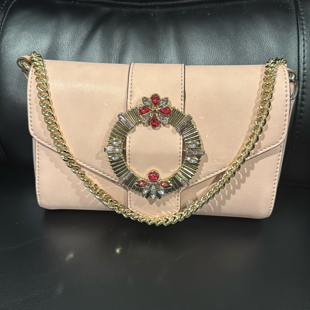 express peach toned rhinestone chain handbag shoulder bag
